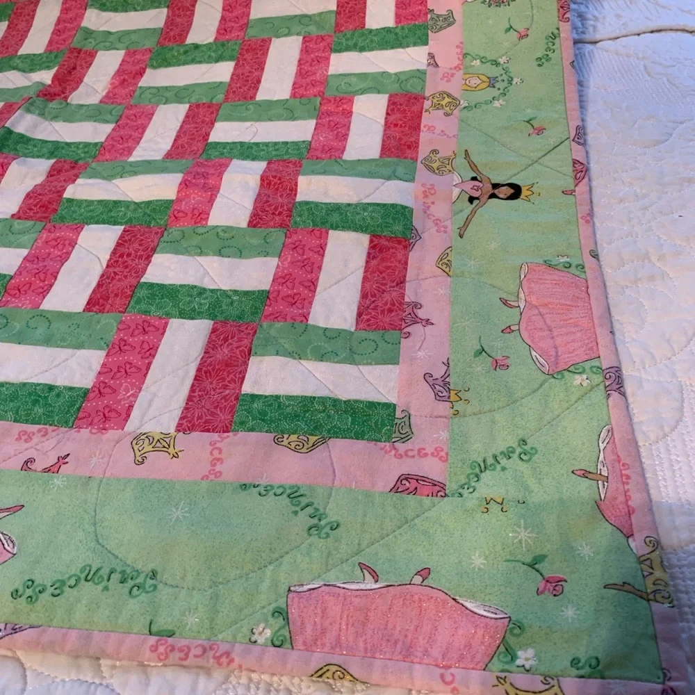 Pink and Green Ballet Slippers Handmade Quilt